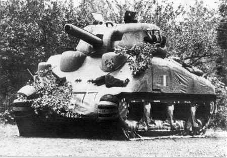 An inflatable tank used to trick the German recon.