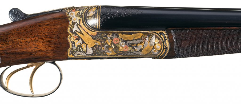 Pair of Elaborately Precious Metal Inlaid Westley Richards 410 Gauge Droplock Shotguns 