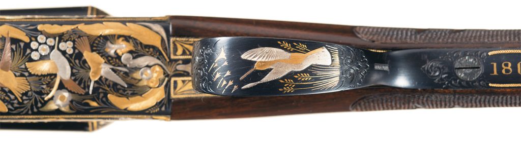 Pair of Elaborately Precious Metal Inlaid Westley Richards 410 Gauge Droplock Shotguns 