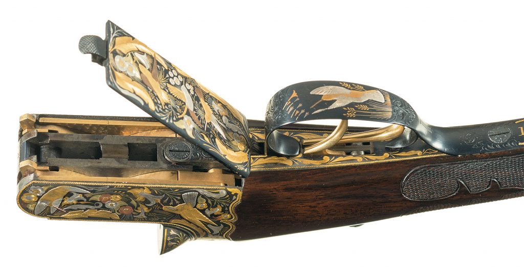 Pair of Elaborately Precious Metal Inlaid Westley Richards 410 Gauge Droplock Shotguns 