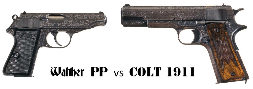 Walther PP vs. Colt 1911, both are pictured