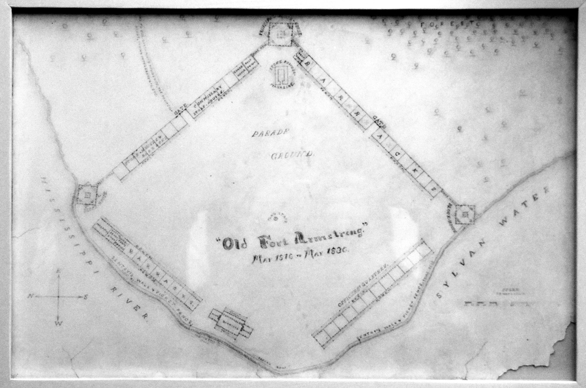 This map of the fort is in the same display as the above model at the Putnam Museum and lists out the different buildings.