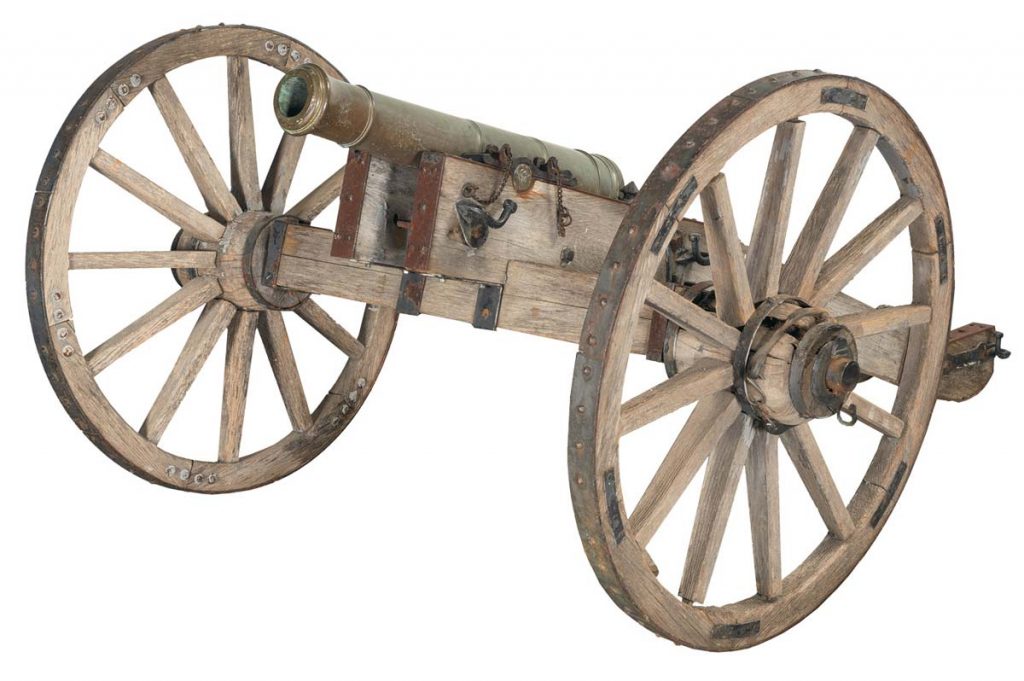  Lot 2100: Revolutionary War Style Verbruggen Three Pound "Grasshopper" Cannon with Carriage