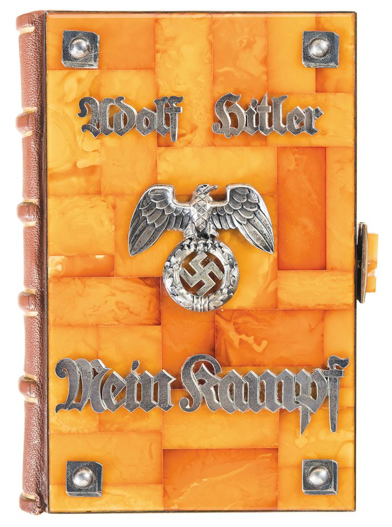 Nazi Amber Covered and Silver Furnished Presentation Copy of Mein Kampf, Calligraphy Inscribed as an Honor Prize