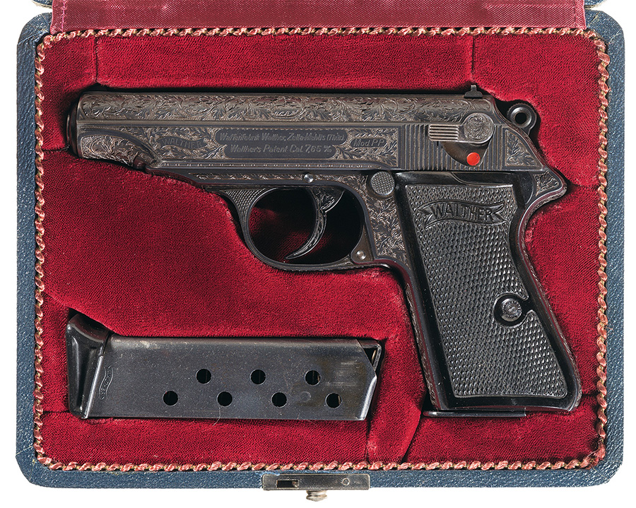 Exquisite Presentation Grade Factory Engraved Nazi Walther Model PP Pistol with "KB" Initials on the Backstrap In Postwar Walther Factory Presentation Case