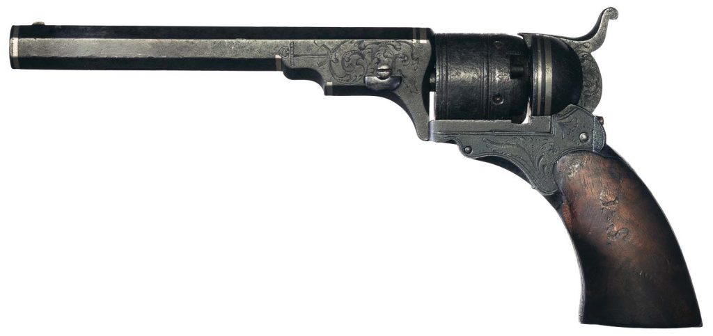 Extremely Rare Factory Engraved Colt Paterson No. 2 Belt Model Revolver with Eight Inlaid Silver Bands.