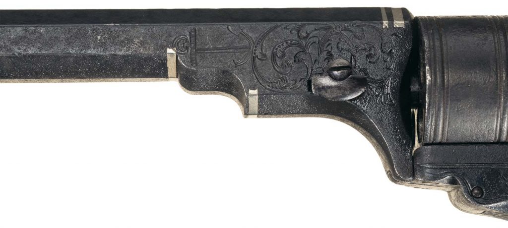 Extremely Rare Factory Engraved Colt Paterson No. 2 Belt Model Revolver with Eight Inlaid Silver Bands.