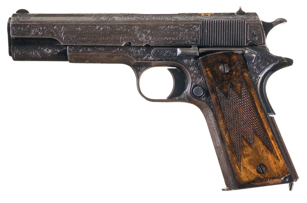 Rare Documented Factory Engraved, Gold Inlaid Colt Government Model Semi-Automatic Pistol with Factory Letter