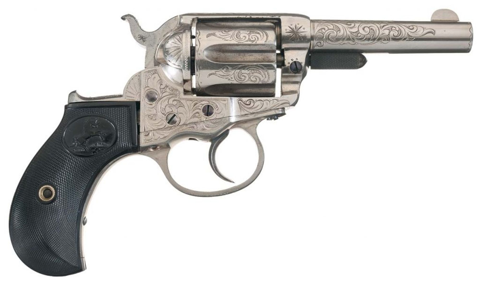 Factory engraved, nickel-plated Colt 1877