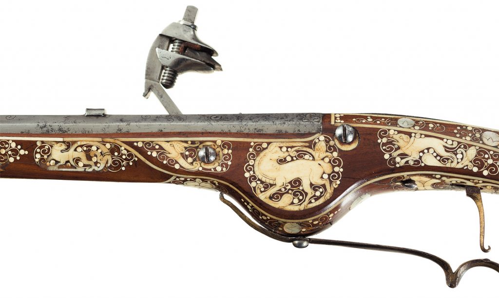 Beautifully Engraved and Bone Inlaid Pair of Silesian Wheellock Pistols