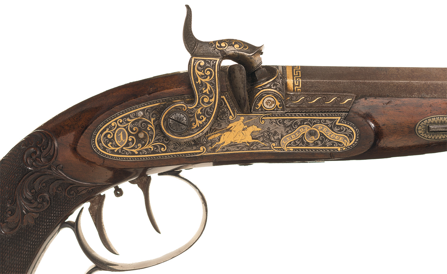 Cased Pair of Anton Vinzent Lebeda of Prague Gold Inlaid and Engraved Percussion Target Pistols