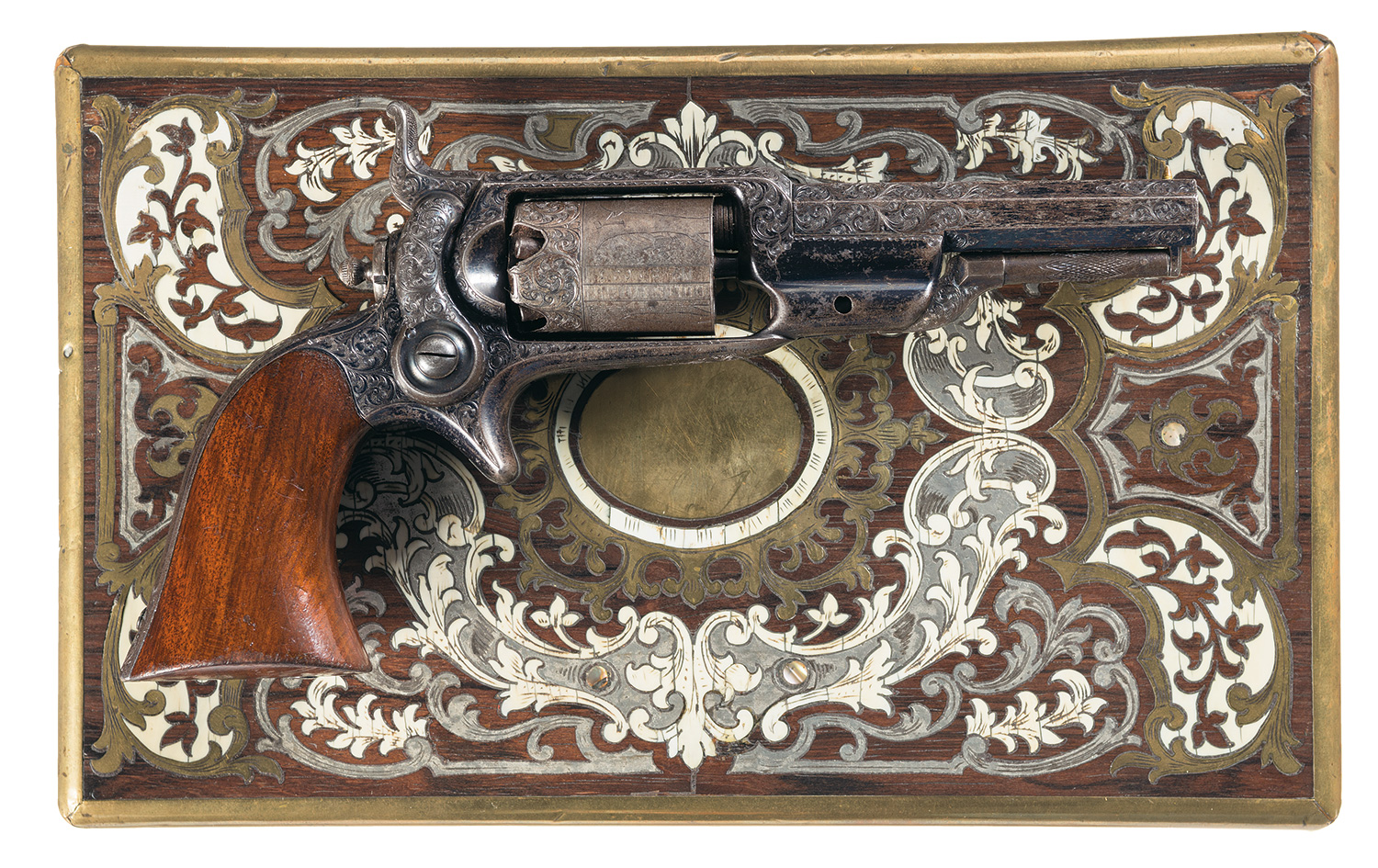 Phenomenal Deluxe Gustave Young Factory Engraved Colt Model 1855 Sidehammer "Root" Revolver with Incredibly Rare Buhl Presentation Case