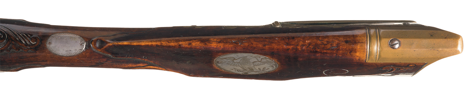 Documented Adam Ernst Golden Age Flintlock Pennsylvania Rifle with Raised Relief Carved Stock and Brass Lock Plate