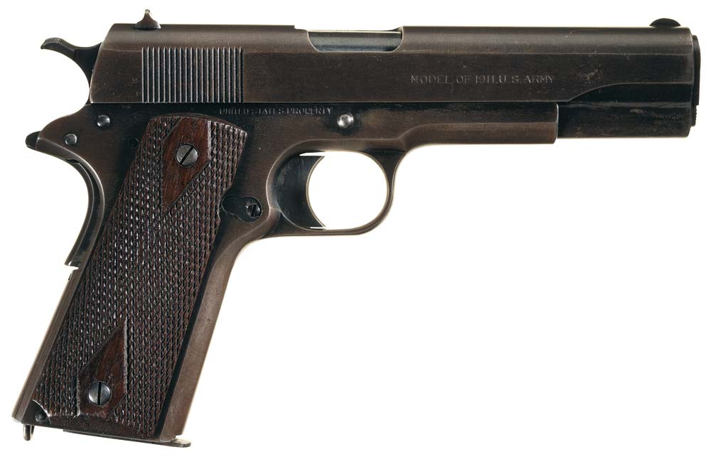 No serial number or government markings appear on pistol, but it bears the "H" inspection mark, 3 line patent info, and the "S in flaming bomb" markings attributed to A.J. Savage Munitions Co.