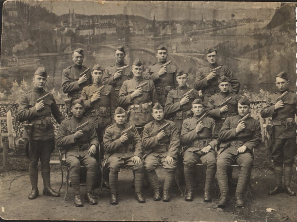 World War I soldiers holding their Model 1911 handguns