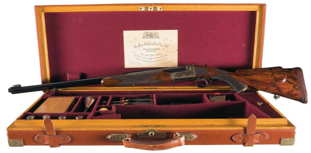 cased, engraved Wesley Richards double barrel rifle
