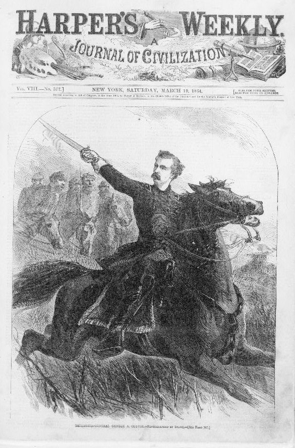 Pictures such as this 1864 cover of Harper's Weekly would help make Custer a national celebrity.