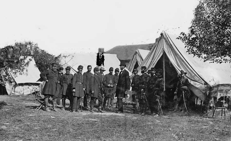 Custer (at far right) seen here with other generals and President Lincoln at Antietam.