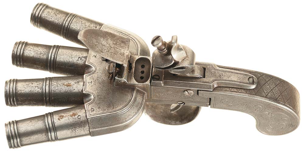 Engraved Seglas Marked Duckfoot Flintlock Pistol