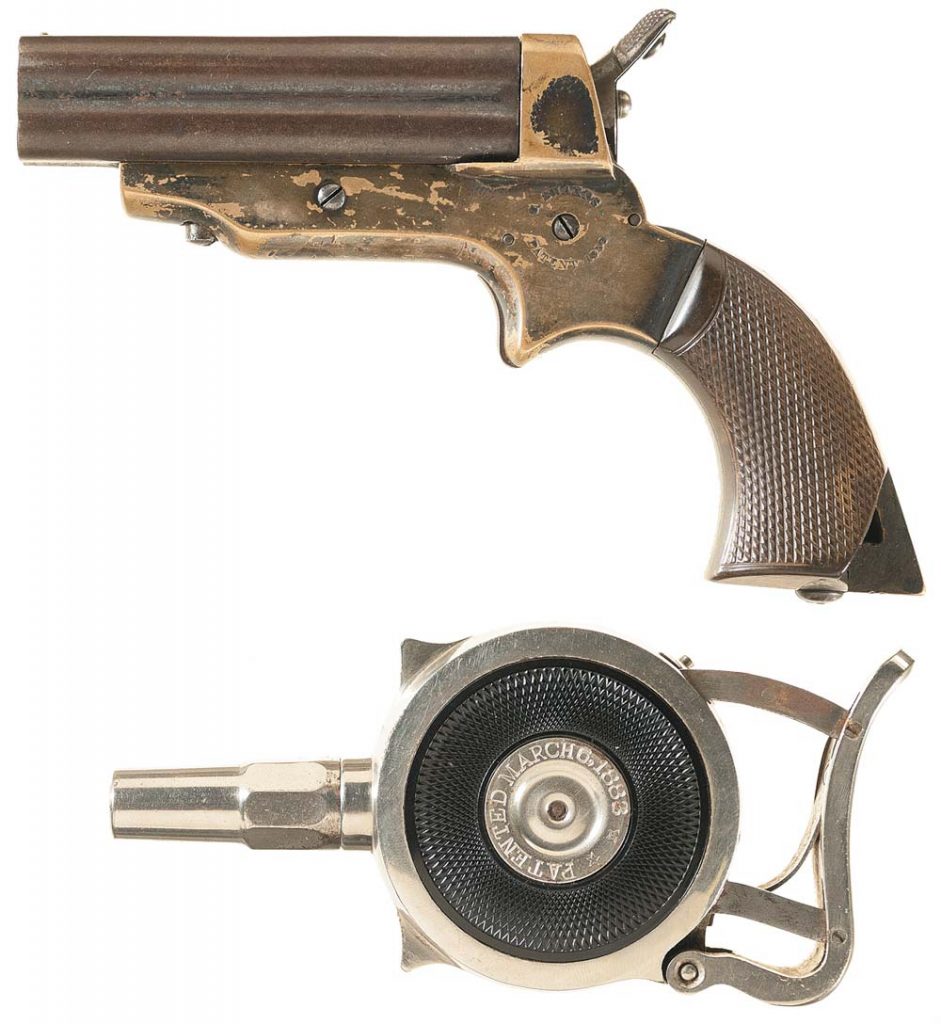 The Palm Pistol is in a lot with a Sharps Model 2A Four-Barrel Pepperbox Pistol