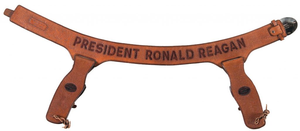 Exquisite Tooled Presentation Holster Rig With Ronald Reagan's name tooled in. 